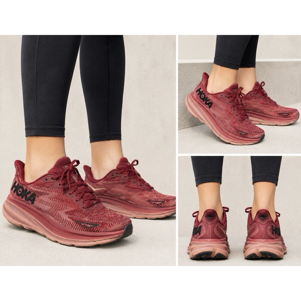 HOKA One One Clifton 9 Running Shoes Women’s Size 9 Burgundy Athletic Sneakers - Picture 5 of 7